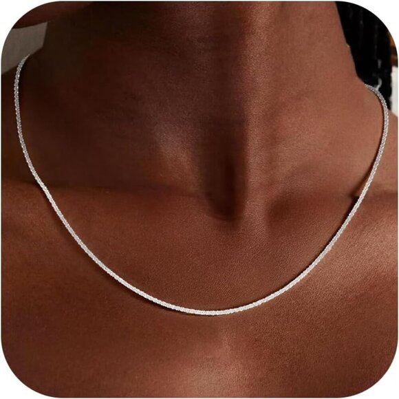 Jewelry - Sterling Silver Sparkly Chain Necklace for Women 18-inch Elegant Jewelry